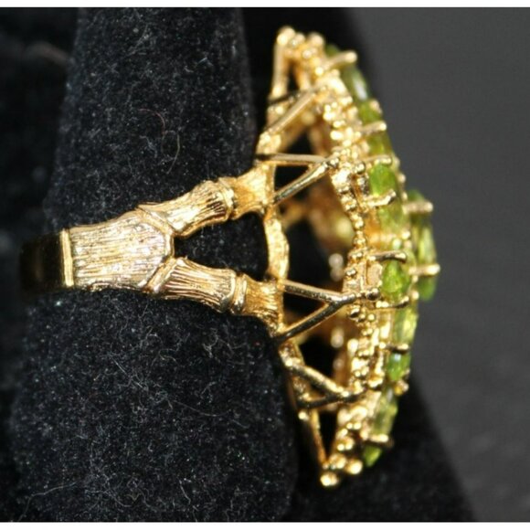 Vtg .925 Sterling Silver Green Crystal Vermeil Cocktail Ring W/Branching Detail - Picture 3 of 6